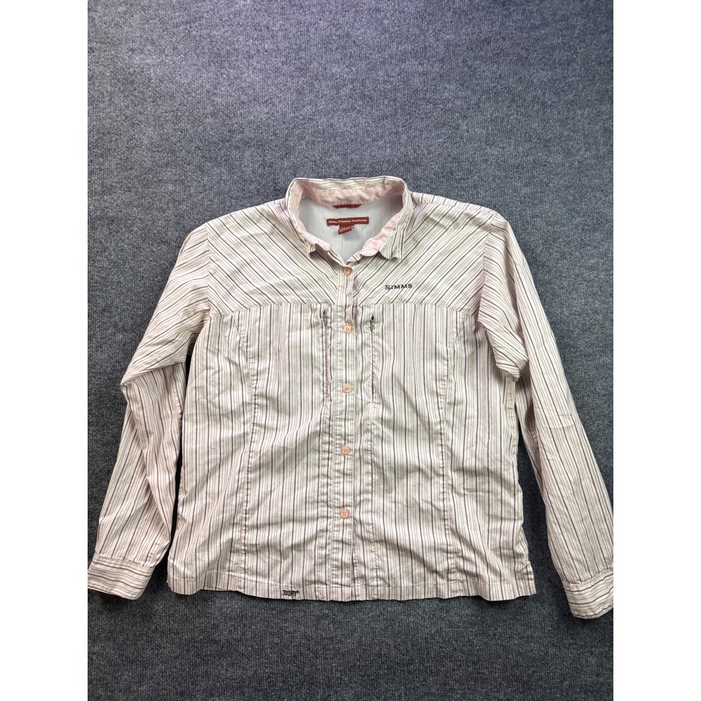 Simms Fishing Shirt Womens Large Striped 3XDRY Ventilated‎ Long Sleeve Button